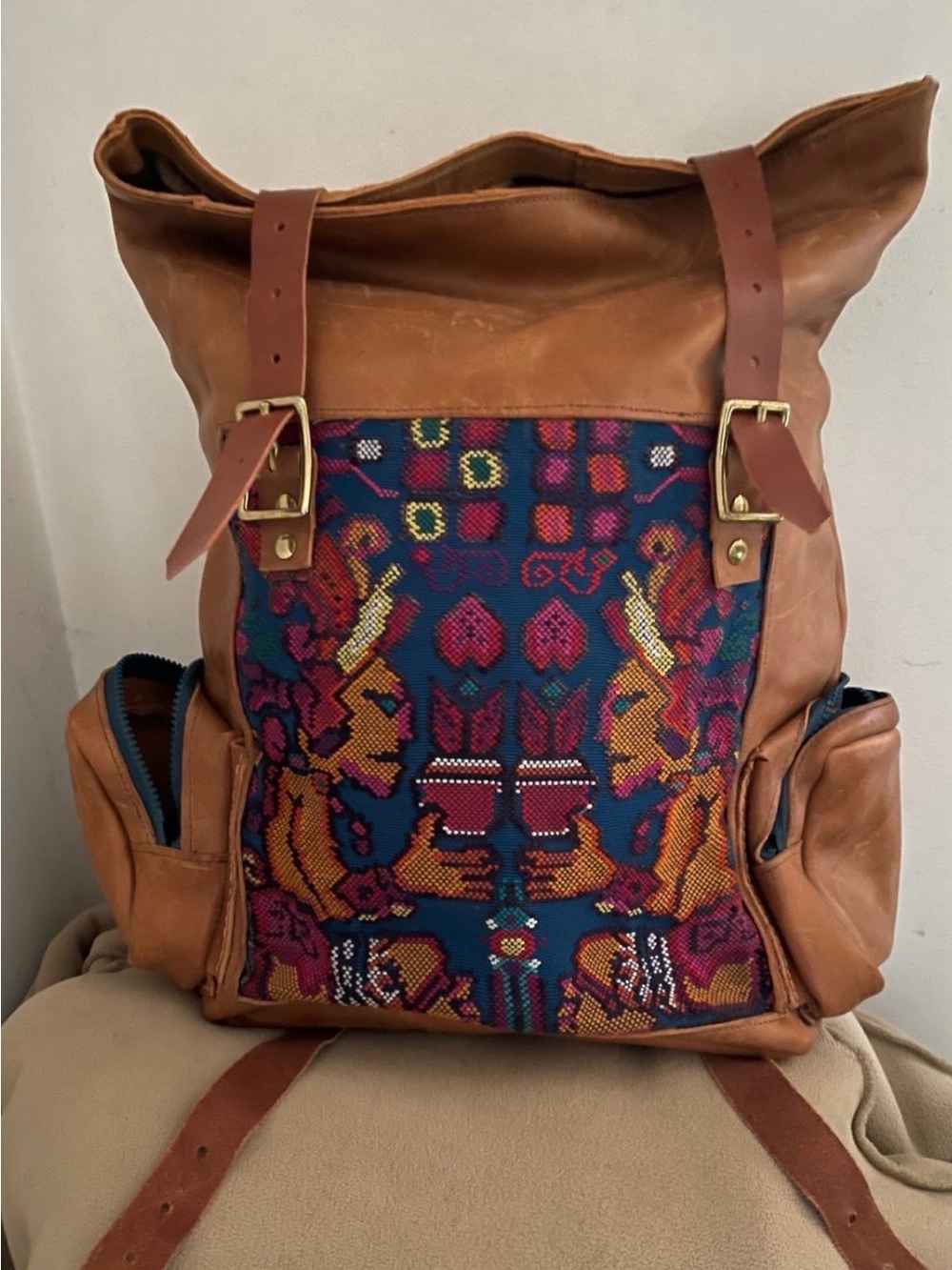 Backpack /crossbody Huipil Warriors in the Leather Roll top